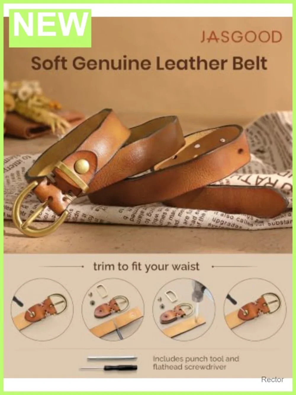 Genuine Leather Women's Belt Full Grain Real Leather with Brass Buckle